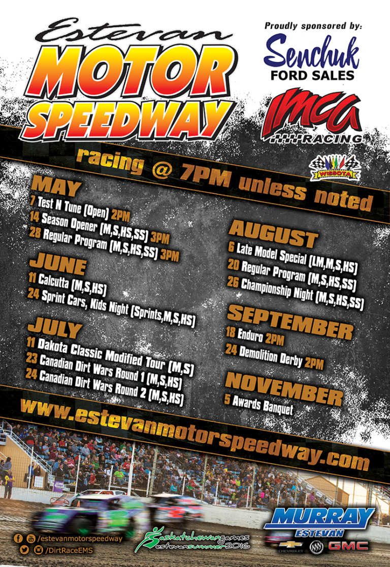 2016 Race Schedule Poster design released… Estevan Motor Speedway